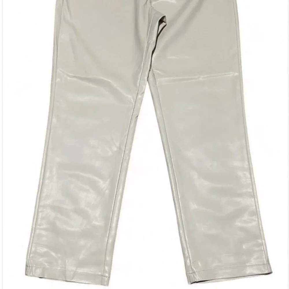 Calvin Klein Pant Women’s 10 Beige Faux Leather Straight Leg New - Picture 4 of 7